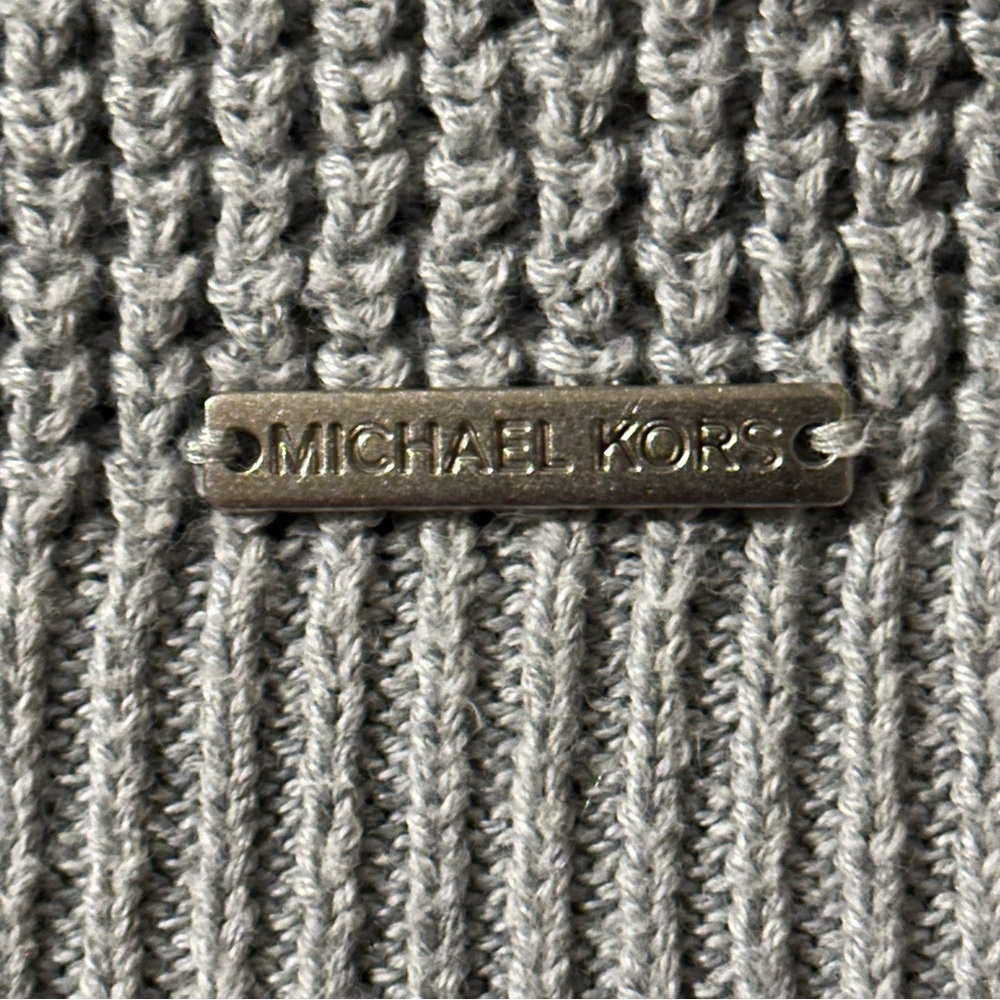 MICHAEL KORS Gray Waffle Knit Mock Neck Sweater Tunic Hi-Lo Long Sleeve Women S - Picture 5 of 14